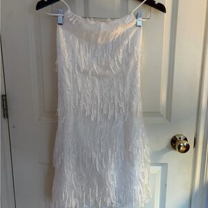 Lulu's White Sequin Fringe Dress